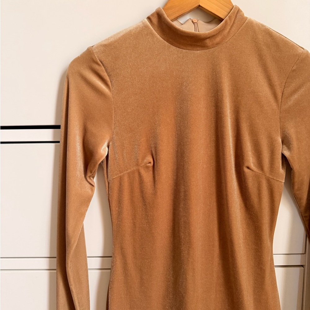 Lux Tan Long Sleeve Dress